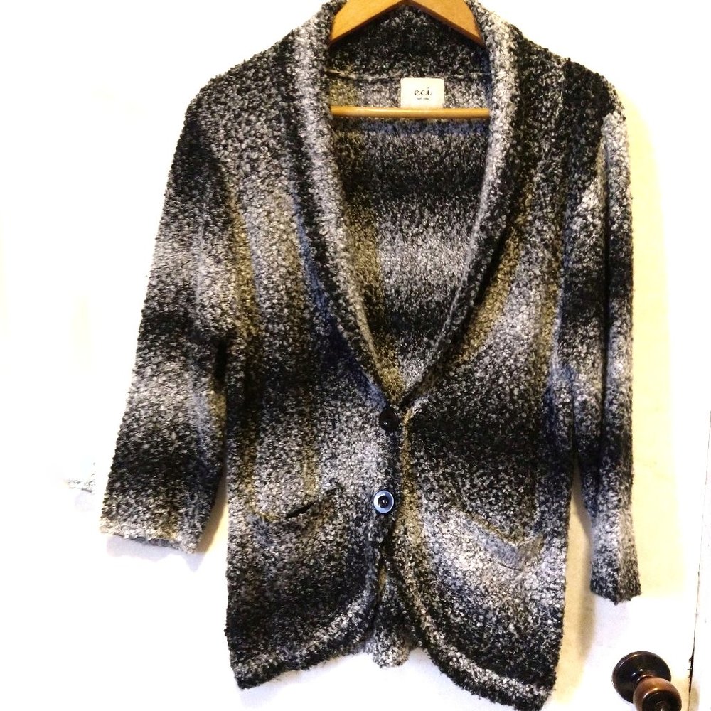 eci New York Black and White Boucle Sweater Size M